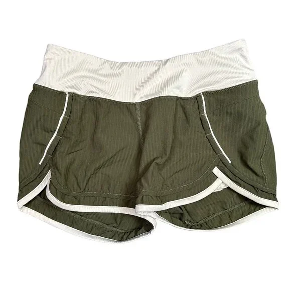 Hylete Olive Green Cream White Scalloped Running Short Women's Size Small - Picture 1 of 6